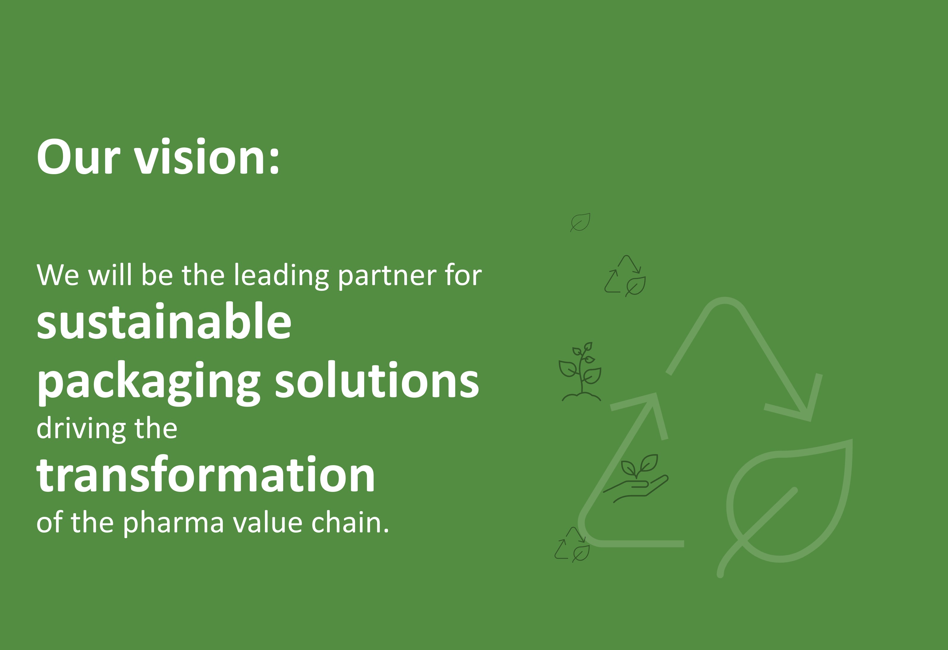 We will be the leading partner for sustainable packaging solutions driving the transformation of the pharma value chain 